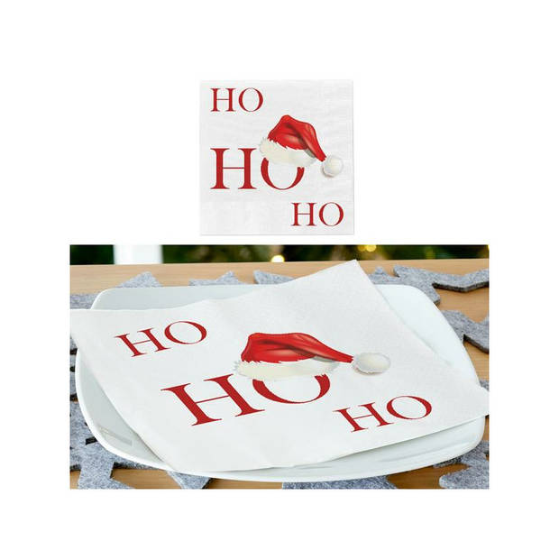 20x stuks kerst thema servetten wit Ho Ho Ho 33 x 33 cm - Feestservetten
