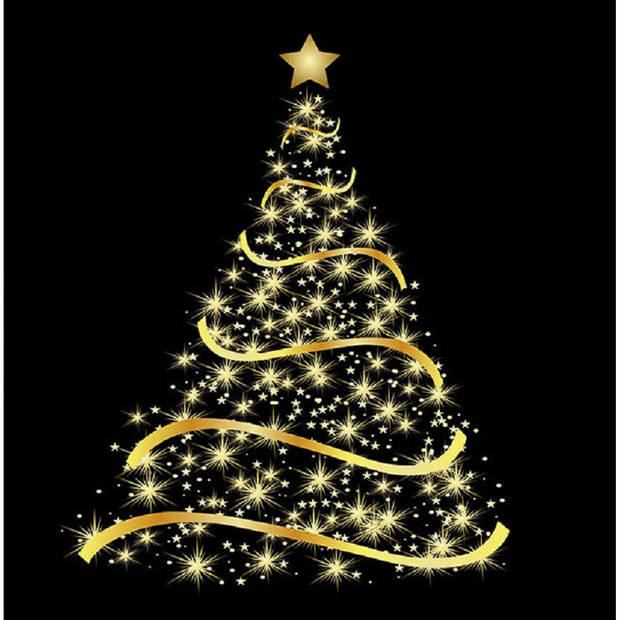 Tafelloper 40 x 150 cm met 20x st servetten - kerst thema - zwart/goud - Tafellakens