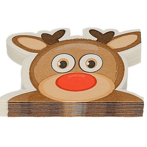 24x Rudolph het rendiertje Kerst servetten rood 33 cm - Feestservetten