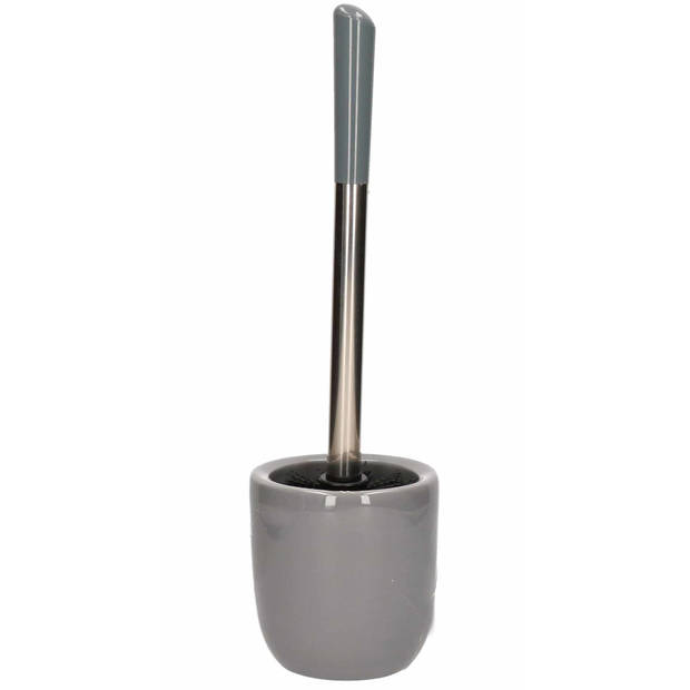 2x Toiletborstels met houder grijs dolomiet RVS 39 cm - Toiletborstels