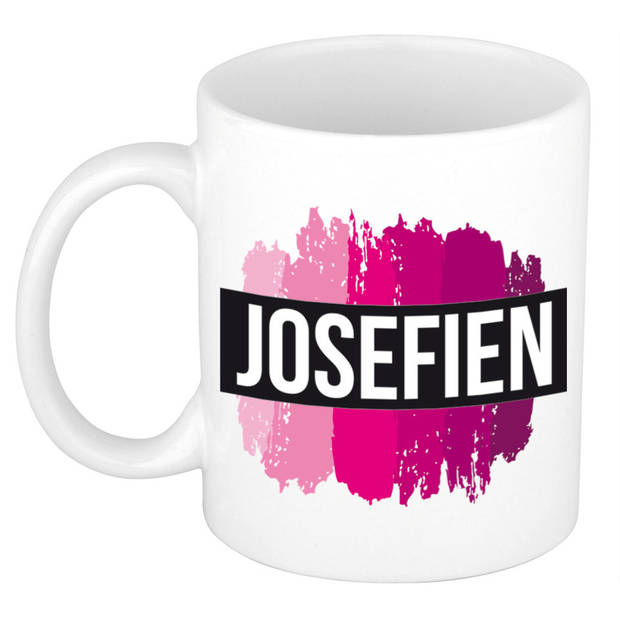 Josefien naam / voornaam kado beker / mok roze verfstrepen - Gepersonaliseerde mok met naam - Naam mokken