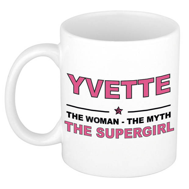 Naam cadeau mok/ beker Yvette The woman, The myth the supergirl 300 ml - Naam mokken