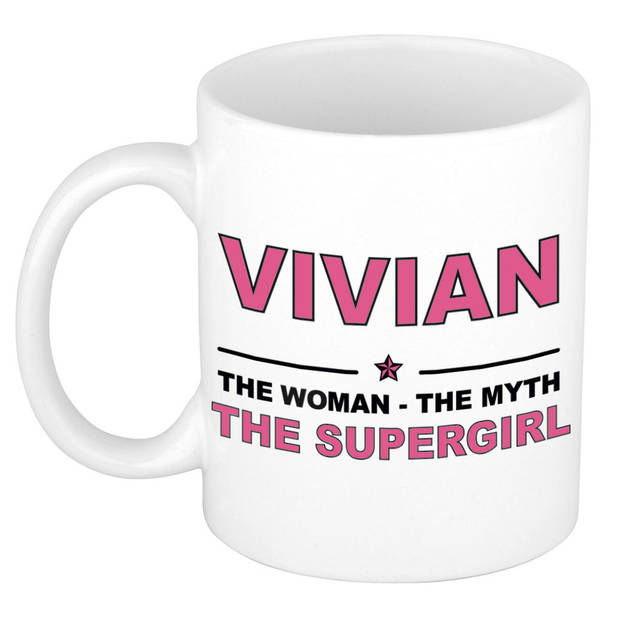 Naam cadeau mok/ beker Vivian The woman, The myth the supergirl 300 ml - Naam mokken