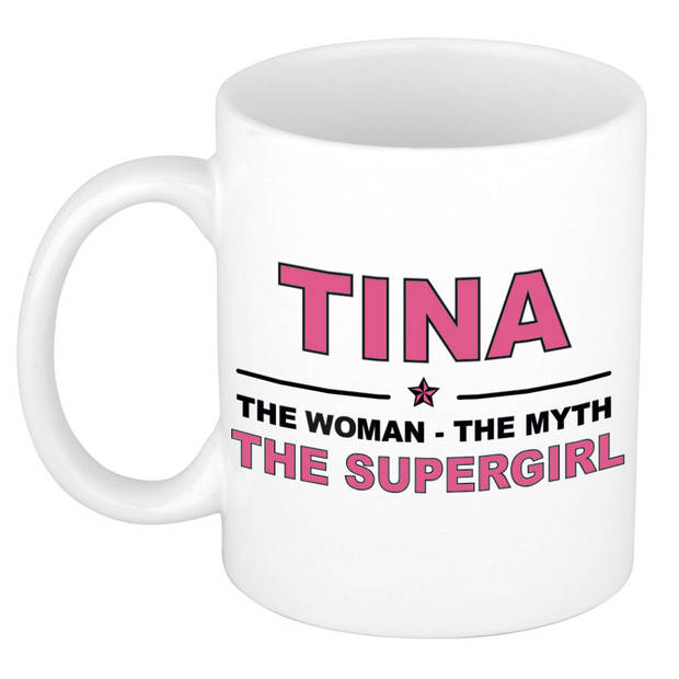 Naam cadeau mok/ beker Tina The woman, The myth the supergirl 300 ml - Naam mokken