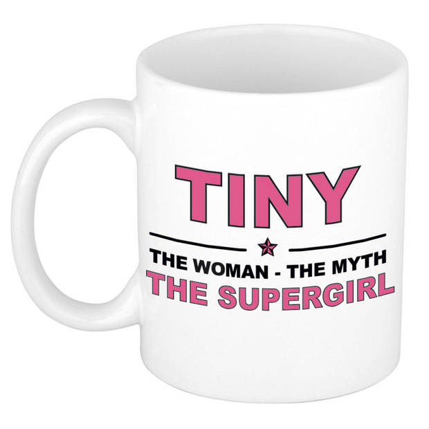 Naam cadeau mok/ beker Tiny The woman, The myth the supergirl 300 ml - Naam mokken