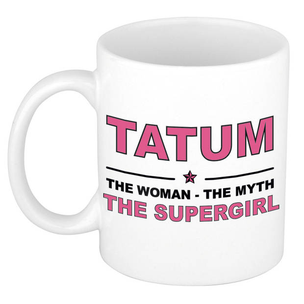 Naam cadeau mok/ beker Tatum The woman, The myth the supergirl 300 ml - Naam mokken