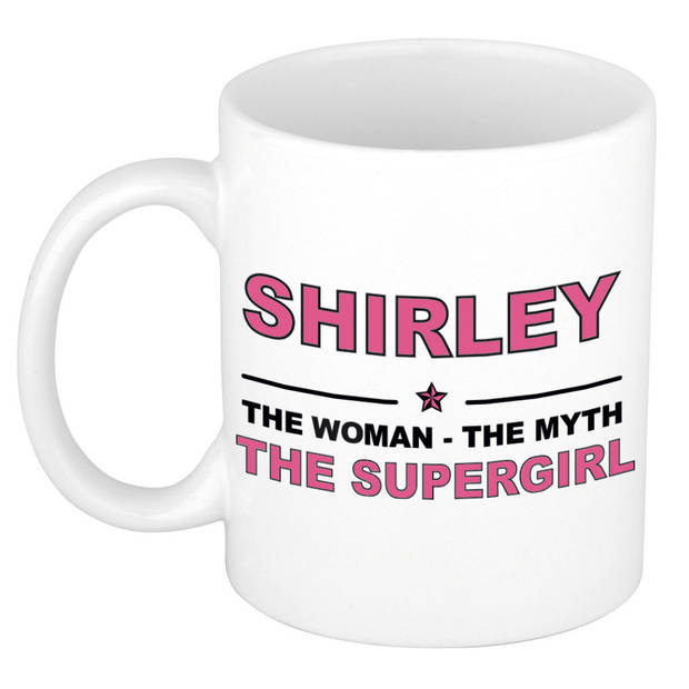 Naam cadeau mok/ beker Shirley The woman, The myth the supergirl 300 ml - Naam mokken