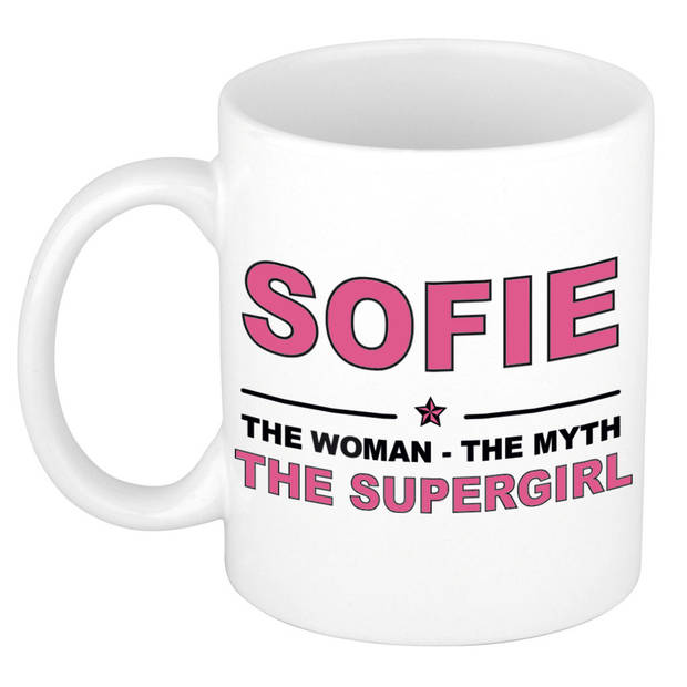 Naam cadeau mok/ beker Sofie The woman, The myth the supergirl 300 ml - Naam mokken