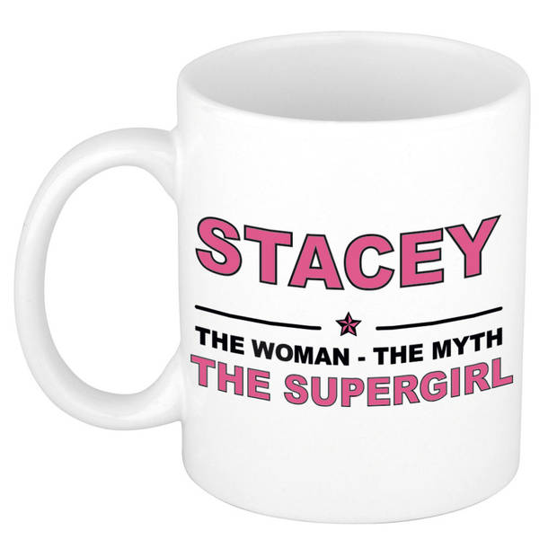 Naam cadeau mok/ beker Stacey The woman, The myth the supergirl 300 ml - Naam mokken