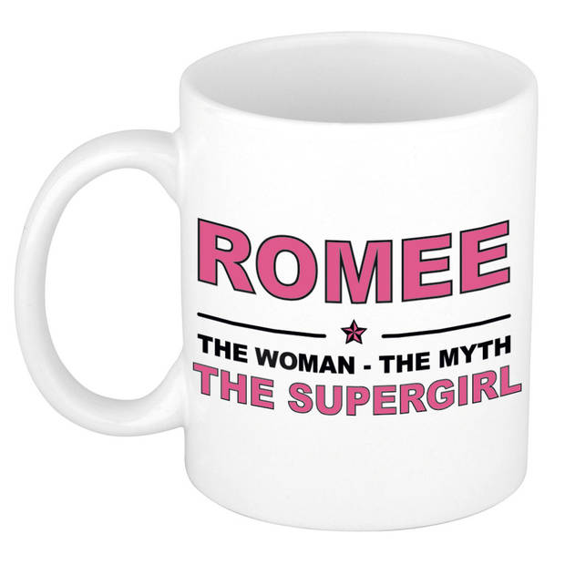 Naam cadeau mok/ beker Romee The woman, The myth the supergirl 300 ml - Naam mokken