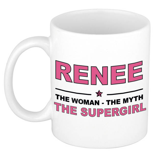 Naam cadeau mok/ beker Renee The woman, The myth the supergirl 300 ml - Naam mokken