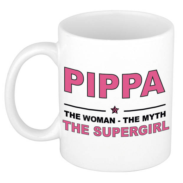 Naam cadeau mok/ beker Pippa The woman, The myth the supergirl 300 ml - Naam mokken