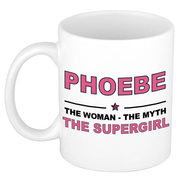 Naam cadeau mok/ beker Phoebe The woman, The myth the supergirl 300 ml - Naam mokken