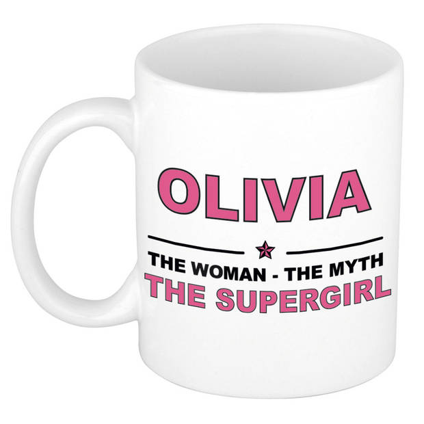 Naam cadeau mok/ beker Olivia The woman, The myth the supergirl 300 ml - Naam mokken