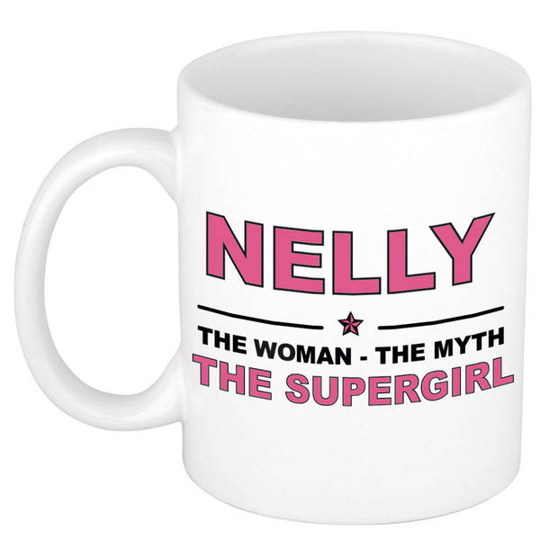Naam cadeau mok/ beker Nelly The woman, The myth the supergirl 300 ml - Naam mokken