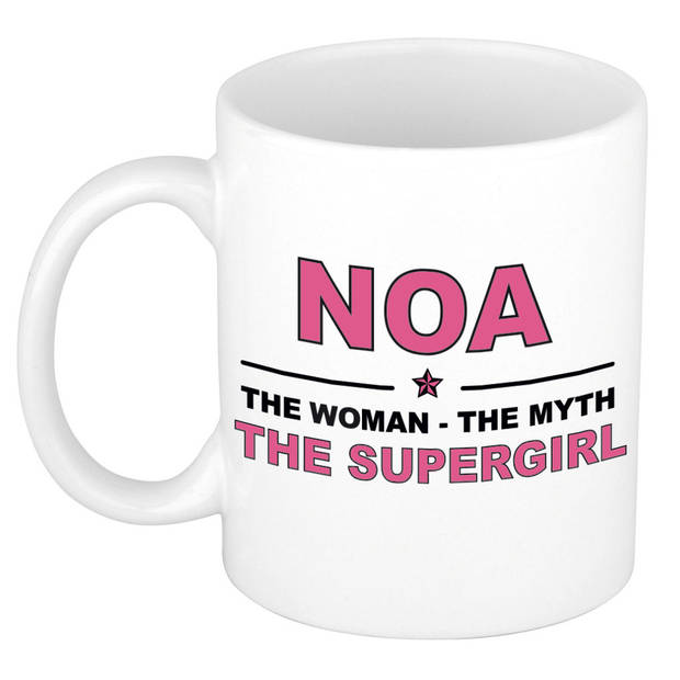 Naam cadeau mok/ beker Noa The woman, The myth the supergirl 300 ml - Naam mokken