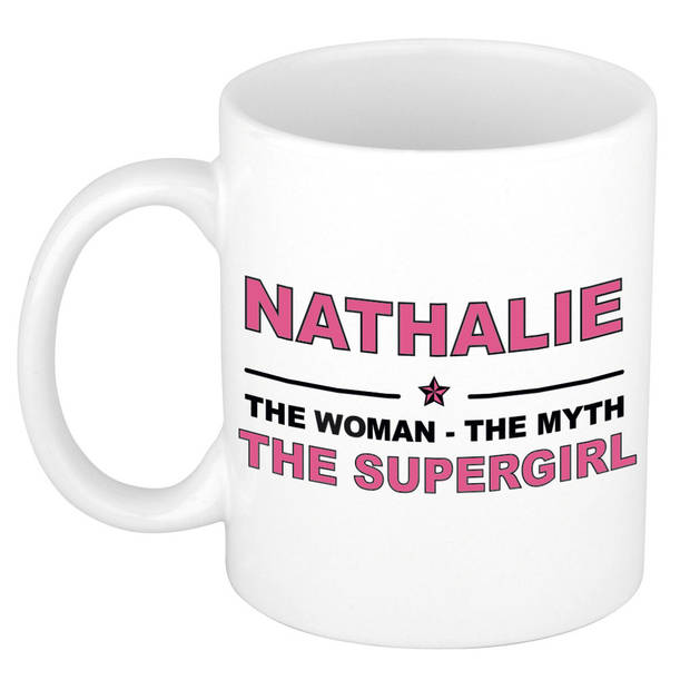 Naam cadeau mok/ beker Nathalie The woman, The myth the supergirl 300 ml - Naam mokken
