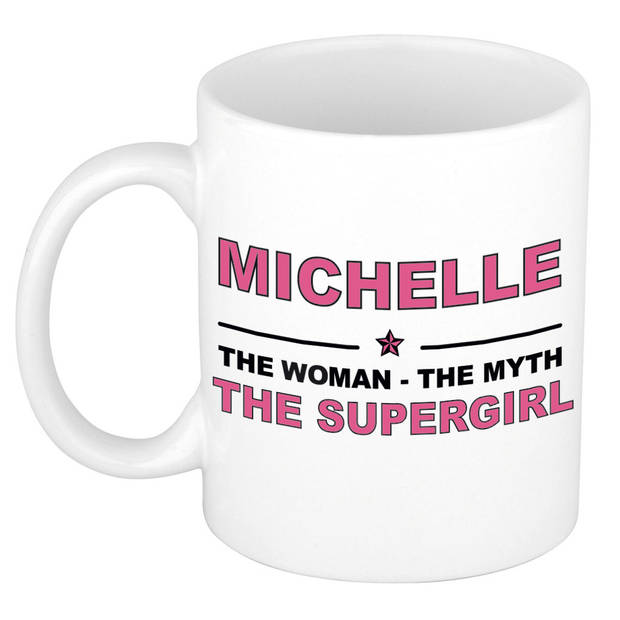 Naam cadeau mok/ beker Michelle The woman, The myth the supergirl 300 ml - Naam mokken