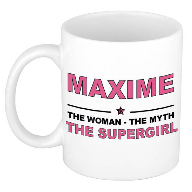 Naam cadeau mok/ beker Maxime The woman, The myth the supergirl 300 ml - Naam mokken