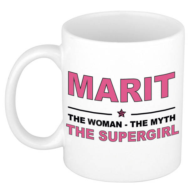 Naam cadeau mok/ beker Marit The woman, The myth the supergirl 300 ml - Naam mokken