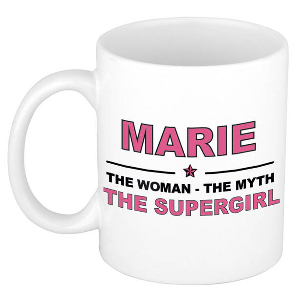 Naam cadeau mok/ beker Marie The woman, The myth the supergirl 300 ml - Naam mokken