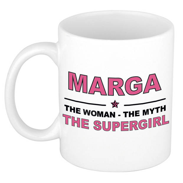 Naam cadeau mok/ beker Marga The woman, The myth the supergirl 300 ml - Naam mokken