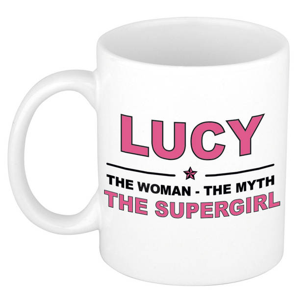 Naam cadeau mok/ beker Lucy The woman, The myth the supergirl 300 ml - Naam mokken