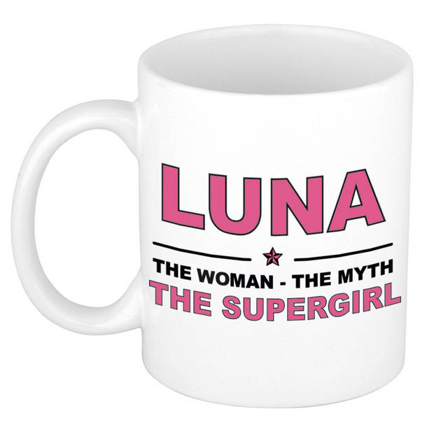 Naam cadeau mok/ beker Luna The woman, The myth the supergirl 300 ml - Naam mokken