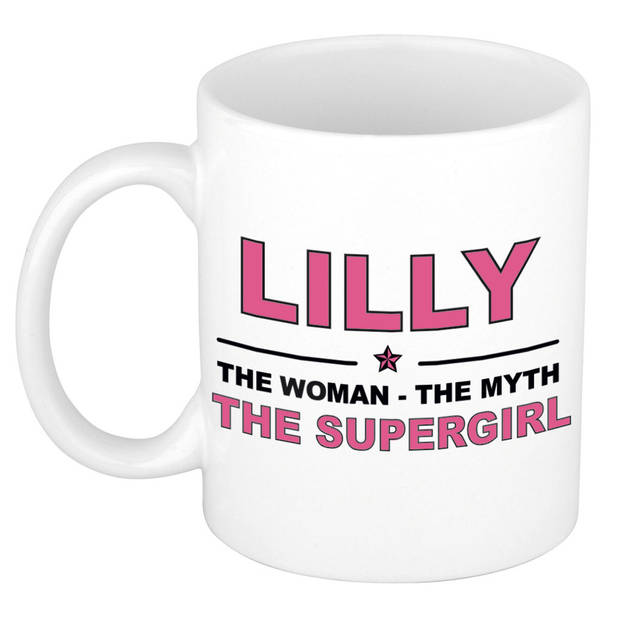 Naam cadeau mok/ beker Lilly The woman, The myth the supergirl 300 ml - Naam mokken