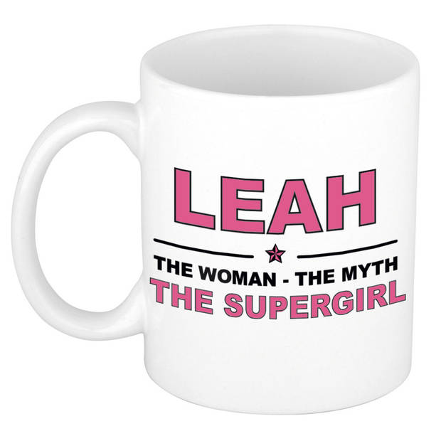 Naam cadeau mok/ beker Leah The woman, The myth the supergirl 300 ml - Naam mokken