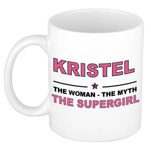 Naam cadeau mok/ beker Kristel The woman, The myth the supergirl 300 ml - Naam mokken