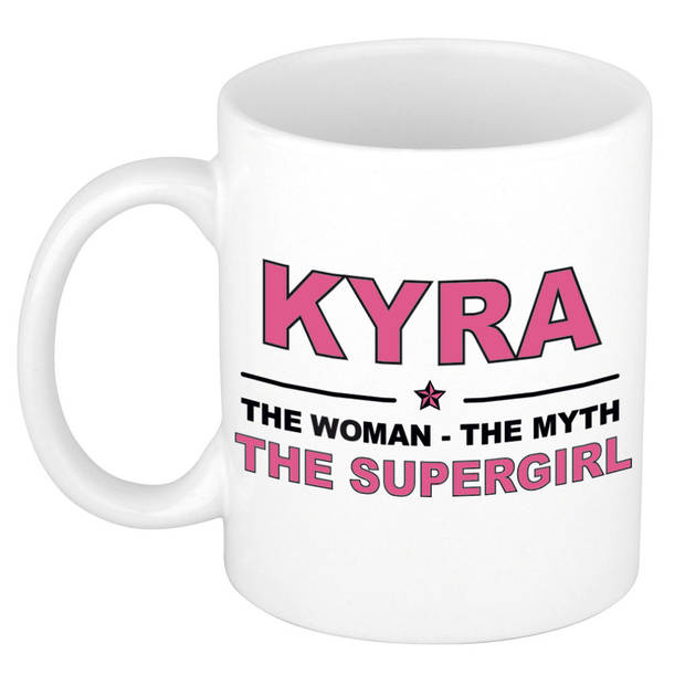 Naam cadeau mok/ beker Kyra The woman, The myth the supergirl 300 ml - Naam mokken