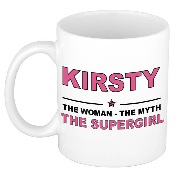 Naam cadeau mok/ beker Kirsty The woman, The myth the supergirl 300 ml - Naam mokken