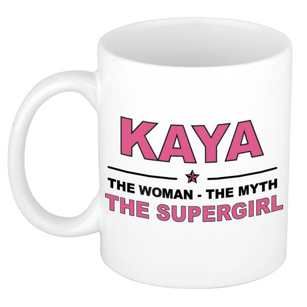Naam cadeau mok/ beker Kaya The woman, The myth the supergirl 300 ml - Naam mokken