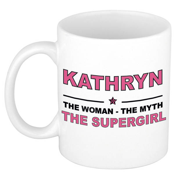 Naam cadeau mok/ beker Kathryn The woman, The myth the supergirl 300 ml - Naam mokken