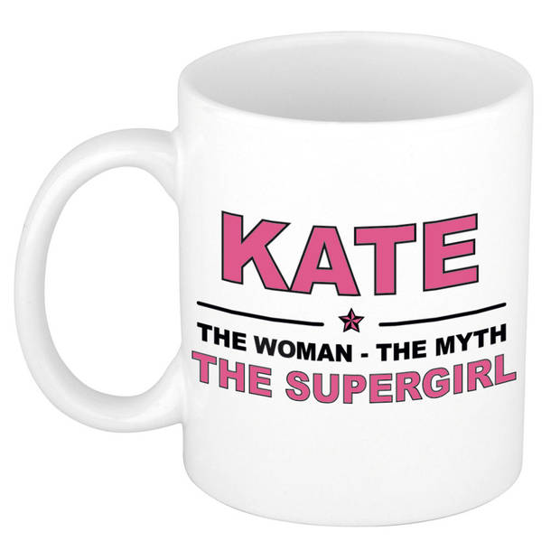 Naam cadeau mok/ beker Kate The woman, The myth the supergirl 300 ml - Naam mokken