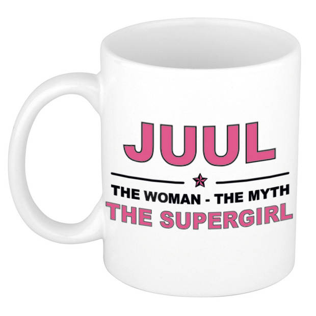 Naam cadeau mok/ beker Juul The woman, The myth the supergirl 300 ml - Naam mokken