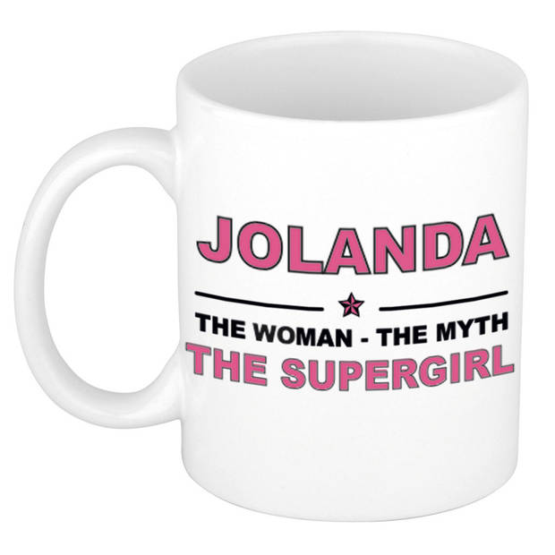 Naam cadeau mok/ beker Jolanda The woman, The myth the supergirl 300 ml - Naam mokken