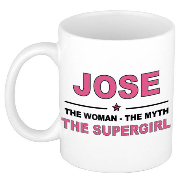 Naam cadeau mok/ beker Jose The woman, The myth the supergirl 300 ml - Naam mokken