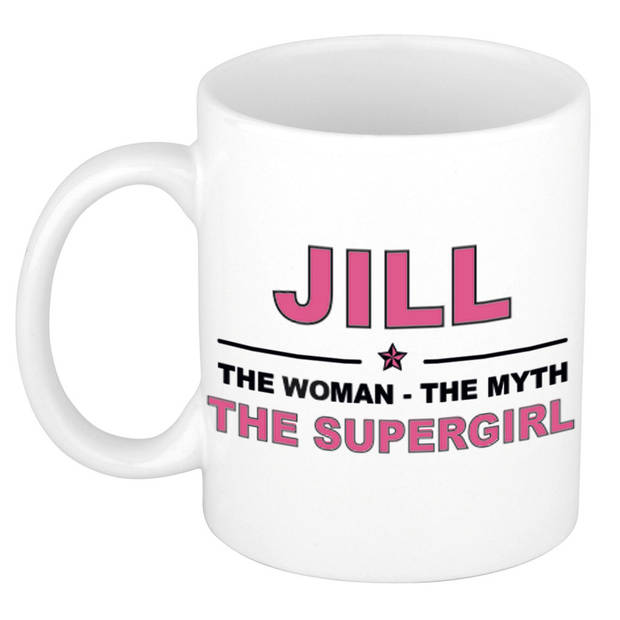 Naam cadeau mok/ beker Jill The woman, The myth the supergirl 300 ml - Naam mokken