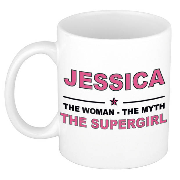 Naam cadeau mok/ beker Jessica The woman, The myth the supergirl 300 ml - Naam mokken