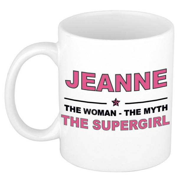 Naam cadeau mok/ beker Jeanne The woman, The myth the supergirl 300 ml - Naam mokken