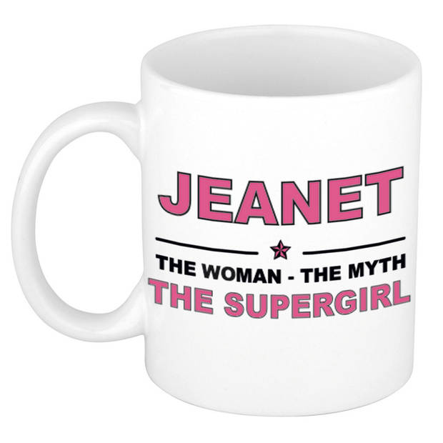 Naam cadeau mok/ beker Jeanet The woman, The myth the supergirl 300 ml - Naam mokken