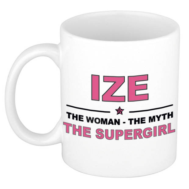Naam cadeau mok/ beker Ize The woman, The myth the supergirl 300 ml - Naam mokken