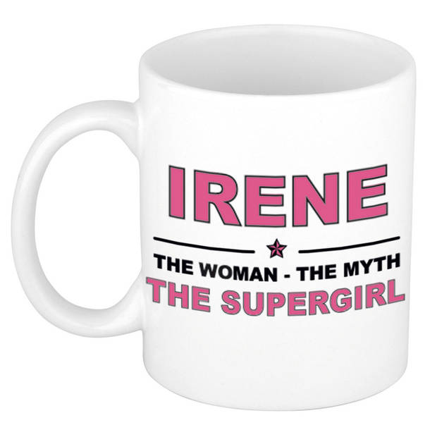 Naam cadeau mok/ beker Irene The woman, The myth the supergirl 300 ml - Naam mokken