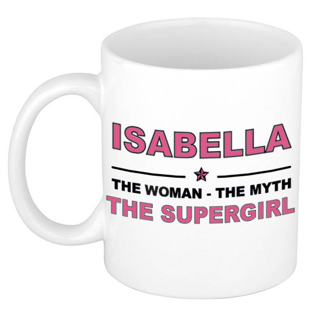 Naam cadeau mok/ beker Isabella The woman, The myth the supergirl 300 ml - Naam mokken