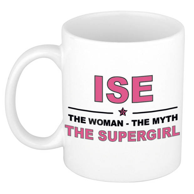 Naam cadeau mok/ beker Ise The woman, The myth the supergirl 300 ml - Naam mokken