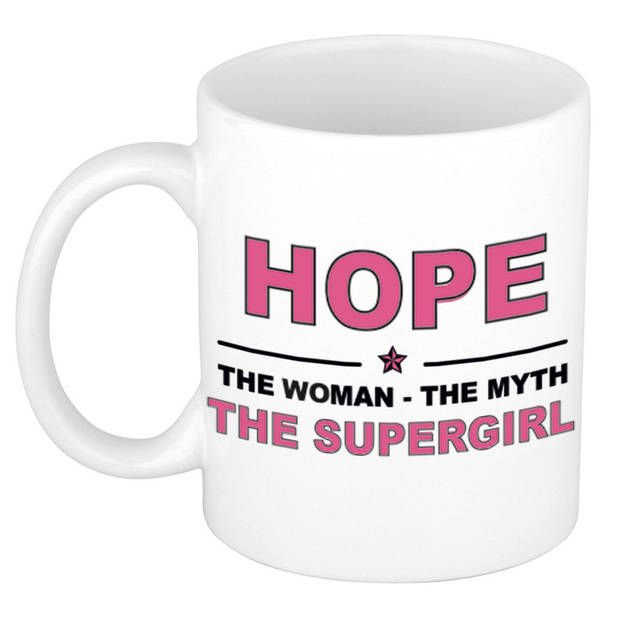 Naam cadeau mok/ beker Hope The woman, The myth the supergirl 300 ml - Naam mokken