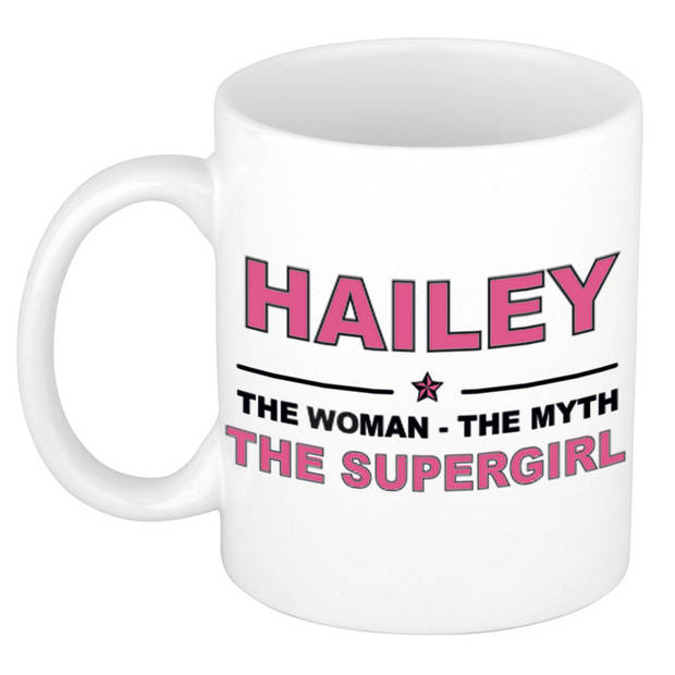 Naam cadeau mok/ beker Hailey The woman, The myth the supergirl 300 ml - Naam mokken