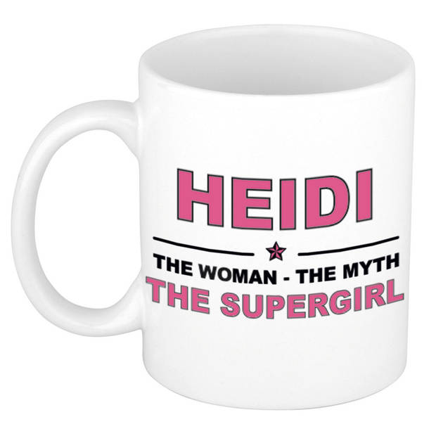 Naam cadeau mok/ beker Heidi The woman, The myth the supergirl 300 ml - Naam mokken